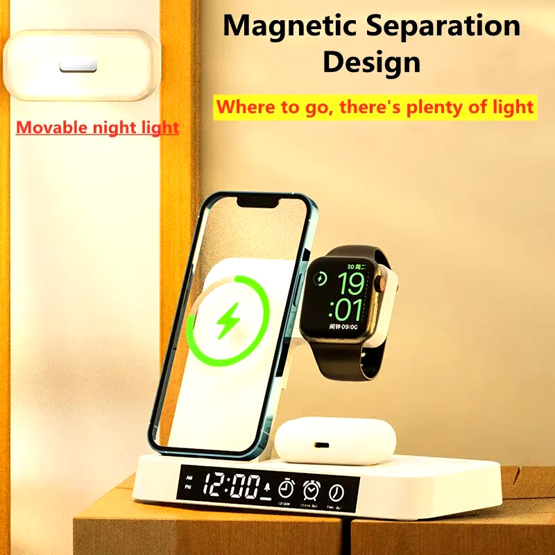 30W 3 in 1 Wireless Charger Stand Pad Alarm Clock Night Light Fast Charging Station Dock for Iphone Samsung Galaxy Watch Iwatch