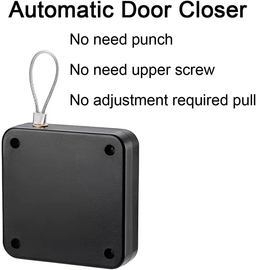 Punch-Free Automatic Sensor Door Closer, 3 Pack Multifunctional Door Closer, Residential Commercial Auto Door Closer with Steel Drawstring (Black & White)(Stainless Steel） (Square)