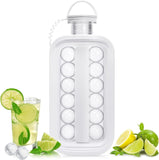 Ice Cube Trays 2 in 1 Portable Ice Ball Maker Kettle with 17 Grids Flat Body Lid Cooling Ice Pop/Cube Molds for Hockey,Cocktail,Coffee,Whiskey,Champagne,Beer,Juice,(White)