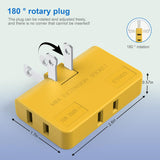 3 Way Flat Plug Adapter-2 Prong Swivel Indoor Mini Wall Tap Power Outlet Extender, Rotating Wall Plug (Quick & Space Saving) Perfect for Home, School, Office, Travel, Type A, Yellow (2 Pack)